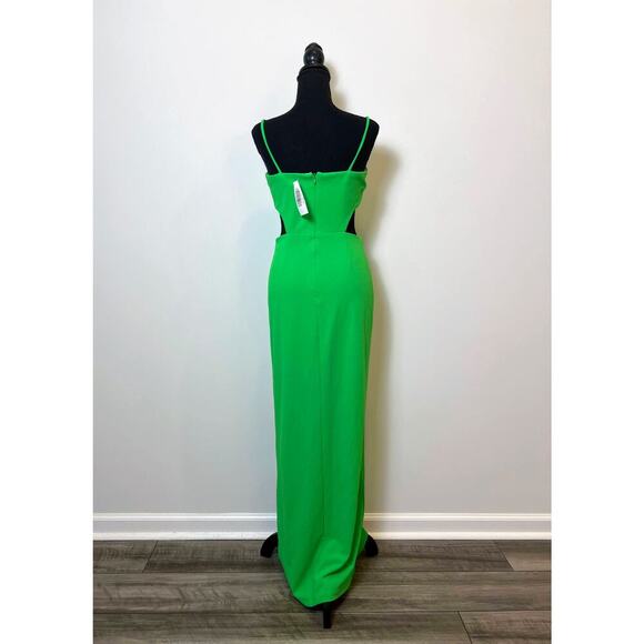 Aqua Formal Cut Out Crepe Gown Pencil Maxi Dress in Green Size 4 Side Slit Lined - Picture 3 of 7